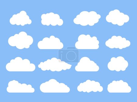 Téléchargez les illustrations : Illustration vectorielle de la collection nuages sur fond bleu - en licence libre de droit