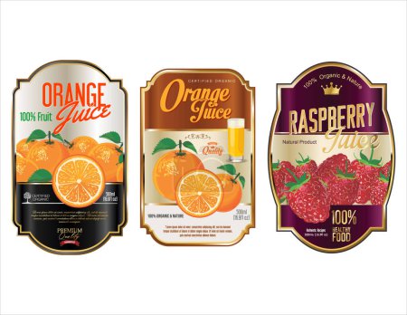 Téléchargez les illustrations : Étiquettes rétro dorées pour fruits biologiques - en licence libre de droit