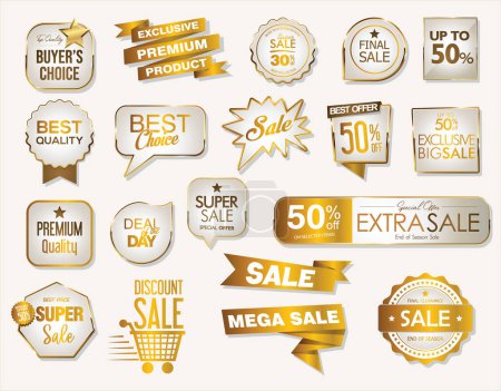 Ilustración de Super venta insignias de oro y etiquetas colección de vectores - Imagen libre de derechos