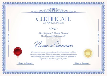 Ilustración de Plantilla de certificado o diploma con elementos de caligrafía de diseño decorativo - Imagen libre de derechos
