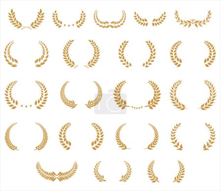 Téléchargez les illustrations : Collection de couronne de laurier d'or isolée sur fond blanc illustration vectorielle - en licence libre de droit