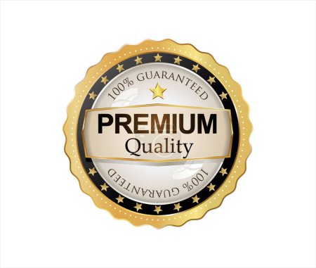 Ilustración de Insignia de calidad premium con cinta dorada sobre fondo blanco - Imagen libre de derechos