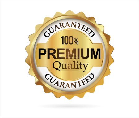 Illustration for Premium quality badge with gold ribbon on white background - Royalty Free Image