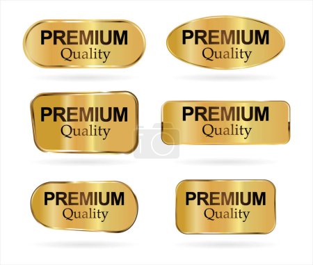 Illustration for Premium quality badge with gold ribbon on white background - Royalty Free Image