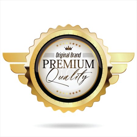 Téléchargez les illustrations : Badge de qualité Premium isolé sur fond blanc vecteur - en licence libre de droit