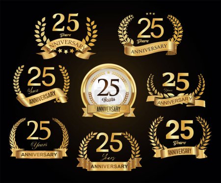 Illustration for Collection of golden laurel wreaths anniversary badges vector illustration - Royalty Free Image