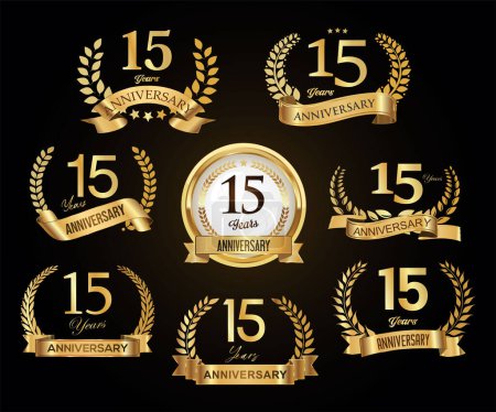 Illustration for Collection of golden laurel wreaths anniversary badges vector illustration - Royalty Free Image