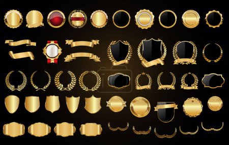 Ilustración de Retro cintas doradas etiquetas y escudos colección vectorial - Imagen libre de derechos