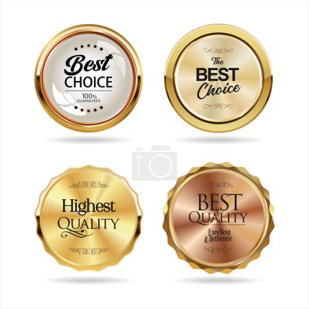 Illustration for Premium quality gold black and red badge collection - Royalty Free Image