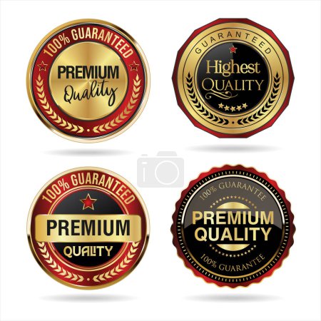 Téléchargez les illustrations : Qualité Premium or noir et rouge collection de badges - en licence libre de droit