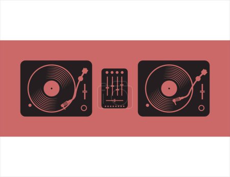 Illustration for DJ Table with turntables mixer and vinyl records vector illustration - Royalty Free Image