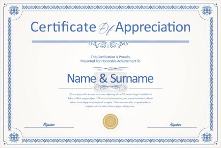 Ilustración de Certificado o diploma azul retro diseño vector ilustración - Imagen libre de derechos