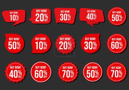 Illustration for Set of discount price badges and sale stickers isolated on black background vector - Royalty Free Image