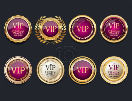 Illustration for Golden badge VIP golden member retro design - Royalty Free Image