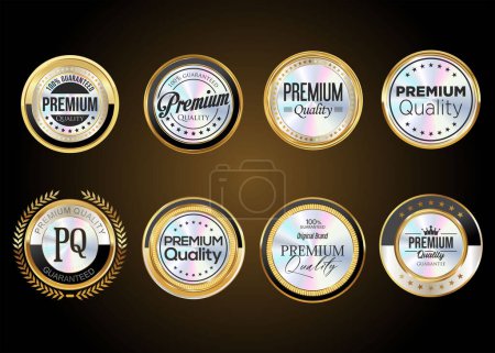 Illustration for Premium quality gold and silver badges isolated on black background vector - Royalty Free Image