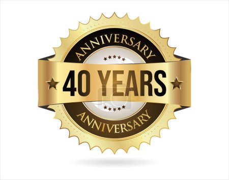 Illustration for Anniversary golden label with ribbon vector illustration - Royalty Free Image