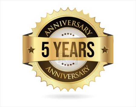 Illustration for Anniversary golden label with ribbon vector illustration - Royalty Free Image