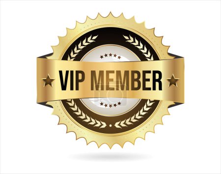 Téléchargez les illustrations : Badge d'or membre premium Vip sur fond blanc - en licence libre de droit