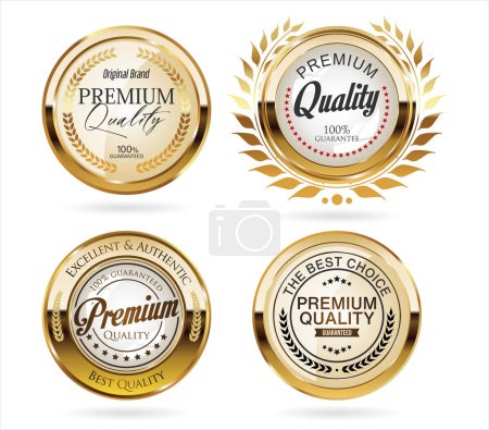Illustration for Premium quality golden labels retro vintage design collection - Royalty Free Image