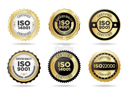 Illustration for Iso certification golden stamp vector collection - Royalty Free Image