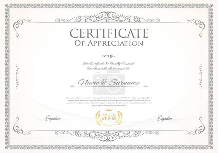 Ilustración de Plantilla de certificado o diploma con elementos de caligrafía de diseño decorativo - Imagen libre de derechos
