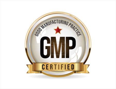 Ilustración de Sello de oro certificado GMP Good Manufacturing Practice sobre fondo blanco - Imagen libre de derechos