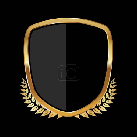 Illustration for Black and gold shield with laurel wreath vector illustration - Royalty Free Image