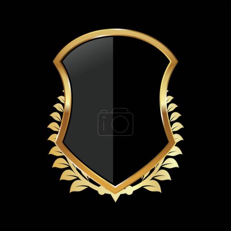 Ilustración de Escudo negro y oro con laurel corona vector ilustración - Imagen libre de derechos