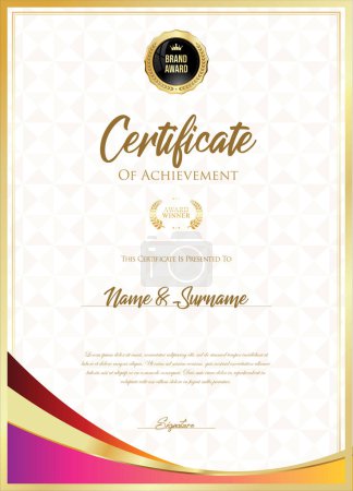 Ilustración de Certificado con sello dorado y borde de diseño colorido - Imagen libre de derechos