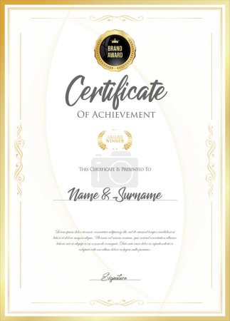 Illustration for Certificate with golden seal and colorful design border - Royalty Free Image