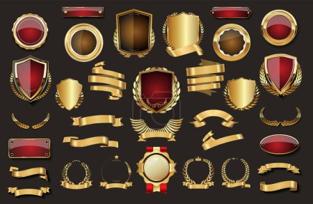 Illustration for Collection of golden badge vector illustration collection - Royalty Free Image