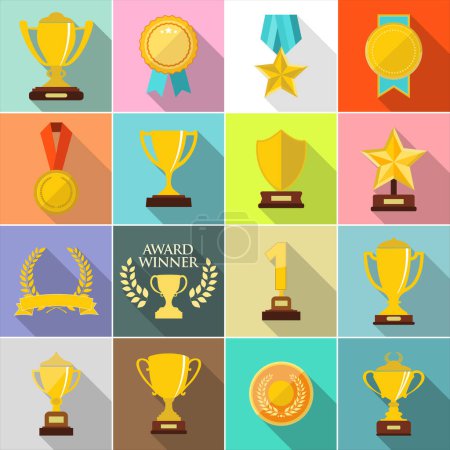 Illustration for Sports trophies and awards in flat design style vector illustration - Royalty Free Image
