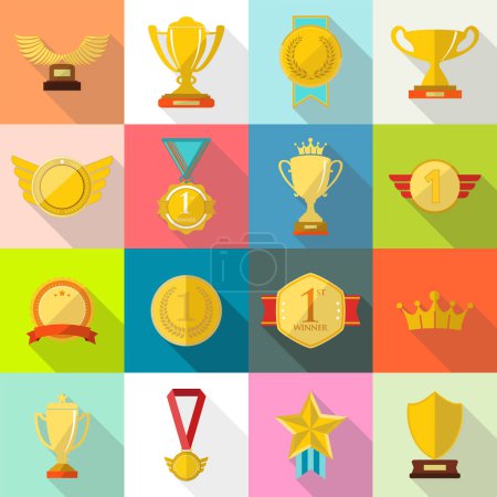 Illustration for Sports trophies and awards in flat design style vector illustration - Royalty Free Image