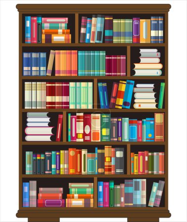 Illustration for Books on bookshelves in flat design style vector illustration - Royalty Free Image
