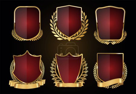 Illustration for Gold and red shield and laurel wreath vector collection - Royalty Free Image