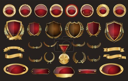 Téléchargez les illustrations : Illustration vectorielle de collection d'éléments de design or et rouge de luxe - en licence libre de droit