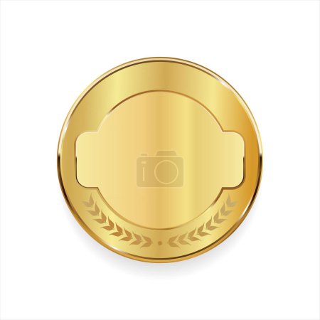Ilustración de Realista ronda brillante oro en blanco premio insignia vector ilustración - Imagen libre de derechos