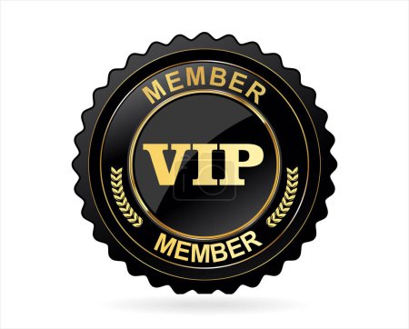 Ilustración de Vip prima de membresía insignia dorada sobre fondo blanco - Imagen libre de derechos