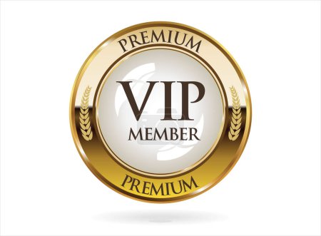 Badge d'or membre premium Vip sur fond blanc