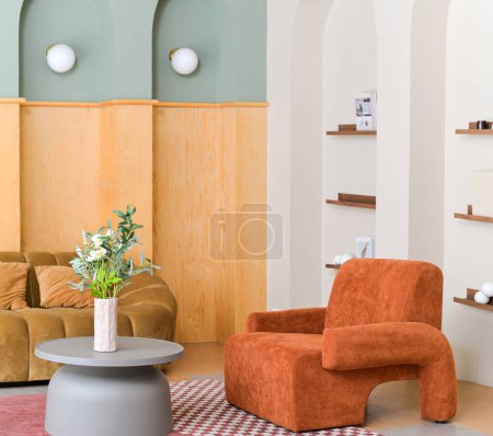 Téléchargez les photos : Élevez votre espace de vie avec un mobilier moderne et un décor élégant. Explorer appartement design d'intérieur. - en image libre de droit