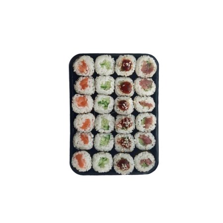 Foto de Set de sushi maki aislado sobre fondo blanco. Vista superior - Imagen libre de derechos