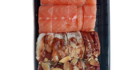 Photo for Philadelphia rolls with eel and salmon, top view - Royalty Free Image