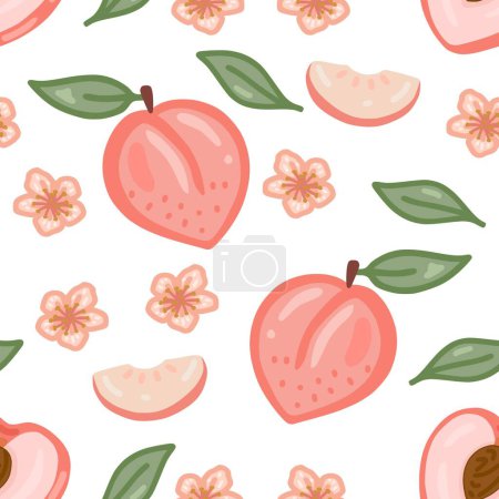 Photo for Seamless pattern with hand drawn peaches on a white background. - Royalty Free Image