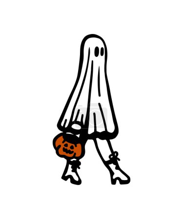 Foto de Lindo fantasma de Halloween y calabaza. ilustración de personajes de dibujos animados vectoriales para halloween, niños, fiesta, halloween, tarjetas de felicitación, pegatinas, t - camisa, - Imagen libre de derechos