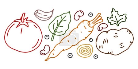 Illustration for Line drawing vegetables background. Sketch design. Banner. Perfect for design recipe, menu, delivery, packaging. - Royalty Free Image