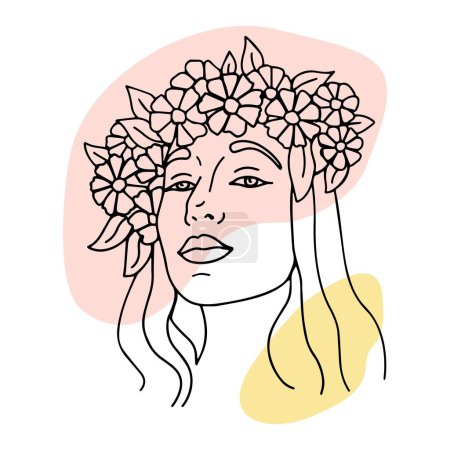 Illustration for Flower Woman.Portrait minimalistic style. line art. Vector illustrations. - Royalty Free Image
