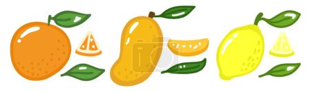 Illustration for Set of tropical fruits. Mango, lemon, orange. - Royalty Free Image