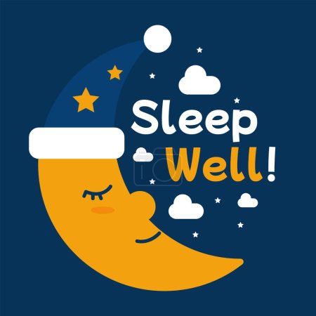 Téléchargez les illustrations : Illustration vectorielle de lune endormie pour les produits pour enfants - en licence libre de droit