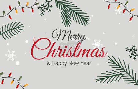Photo for Inscription Merry Christmas and Happy New Year on the background of fir branches garlands and snowflakes. Vector illustration - Royalty Free Image