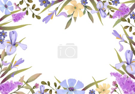 Photo for Floral background of daisies irises and lilacs in a watercolor style. Vector illustration - Royalty Free Image